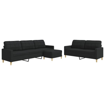 Set di Divani 3 pz con Poggiapiedi Nero in Tessuto