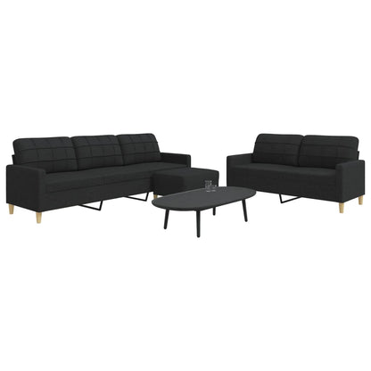 Set di Divani 3 pz con Poggiapiedi Nero in Tessuto