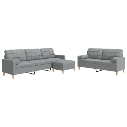 Set Divani 3 pz con Poggiapiedi e Cuscini Grigio Chiaro Tessuto