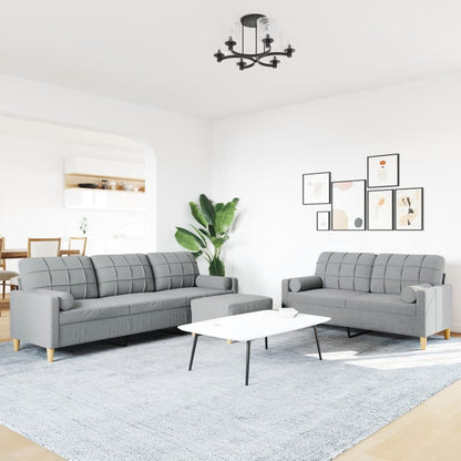 Set Divani 3 pz con Poggiapiedi e Cuscini Grigio Chiaro Tessuto
