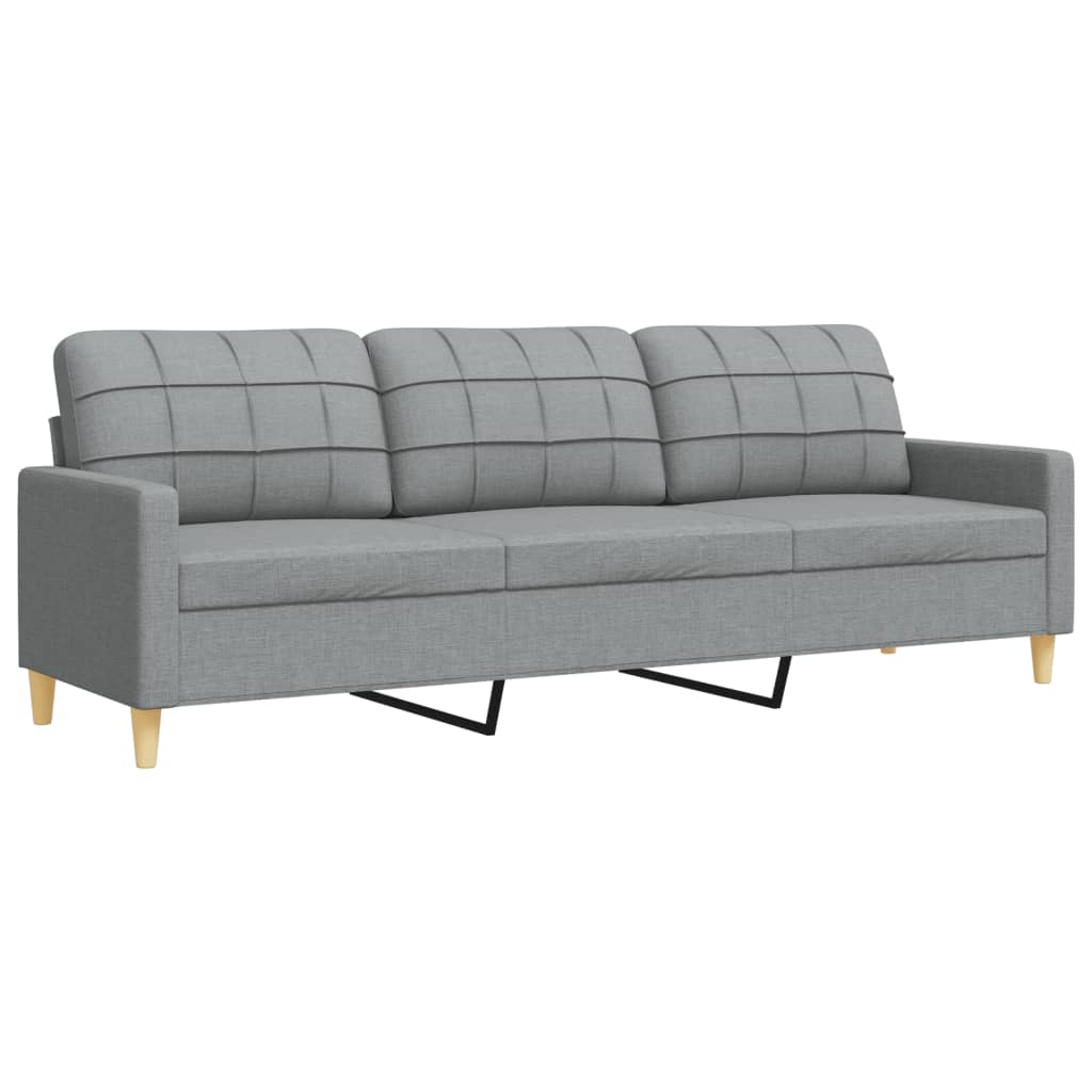 Set Divani 3 pz con Poggiapiedi e Cuscini Grigio Chiaro Tessuto