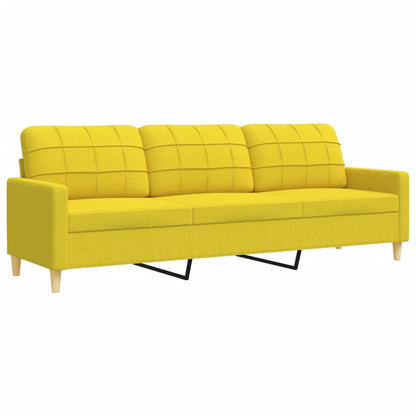 Set Divani 3 pz con Poggiapiedi e Cuscini Giallo Chiaro Tessuto