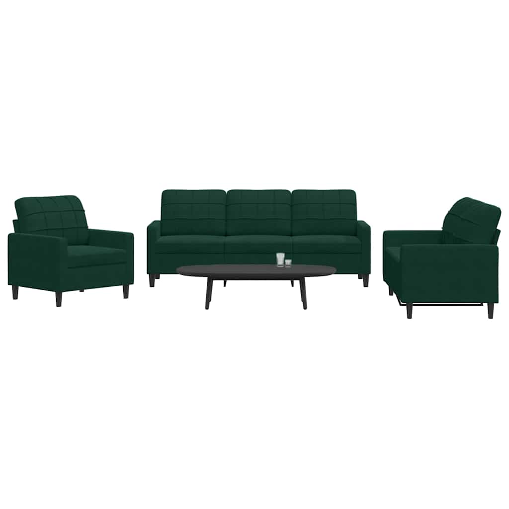 Set di Divani 3 pz con Cuscini Verde scuro in Velluto