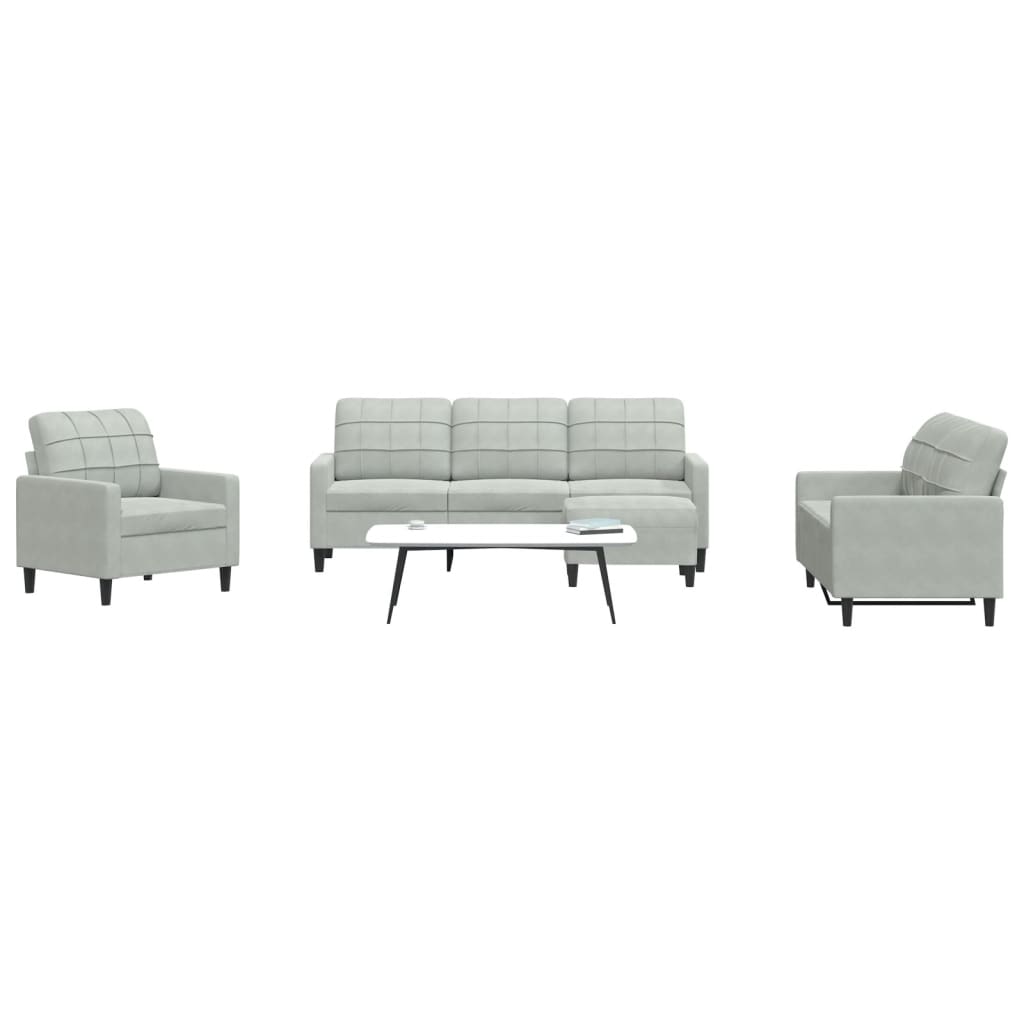 Set di Divani 4 pz con Cuscini Grigio Chiaro in Velluto