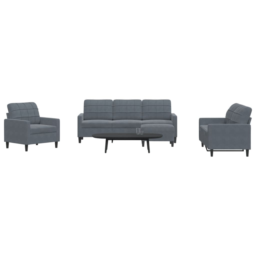 Set di Divani 4 pz con Cuscini Grigio Scuro in Velluto