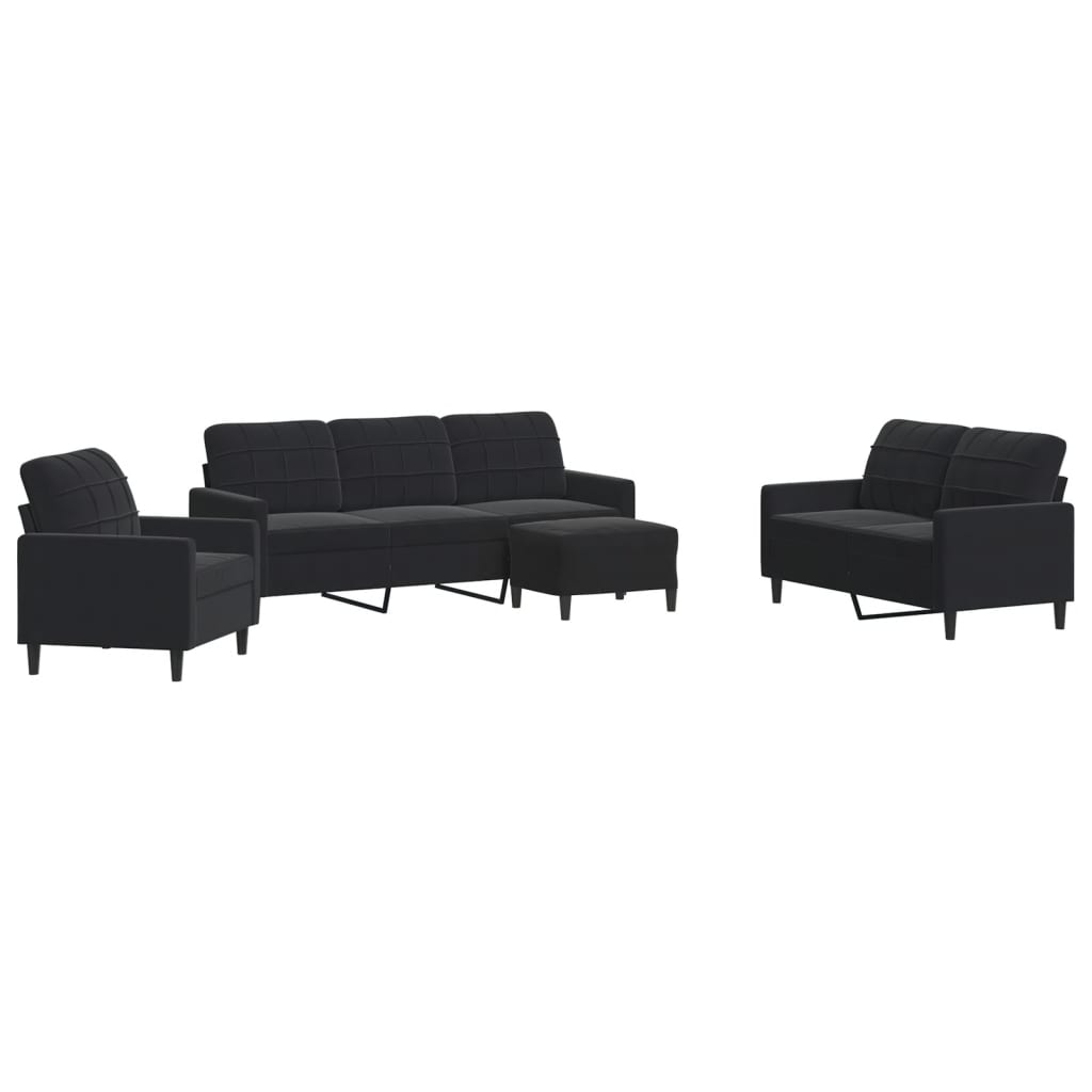 Set di Divani 4 pz con Cuscini Nero in Velluto