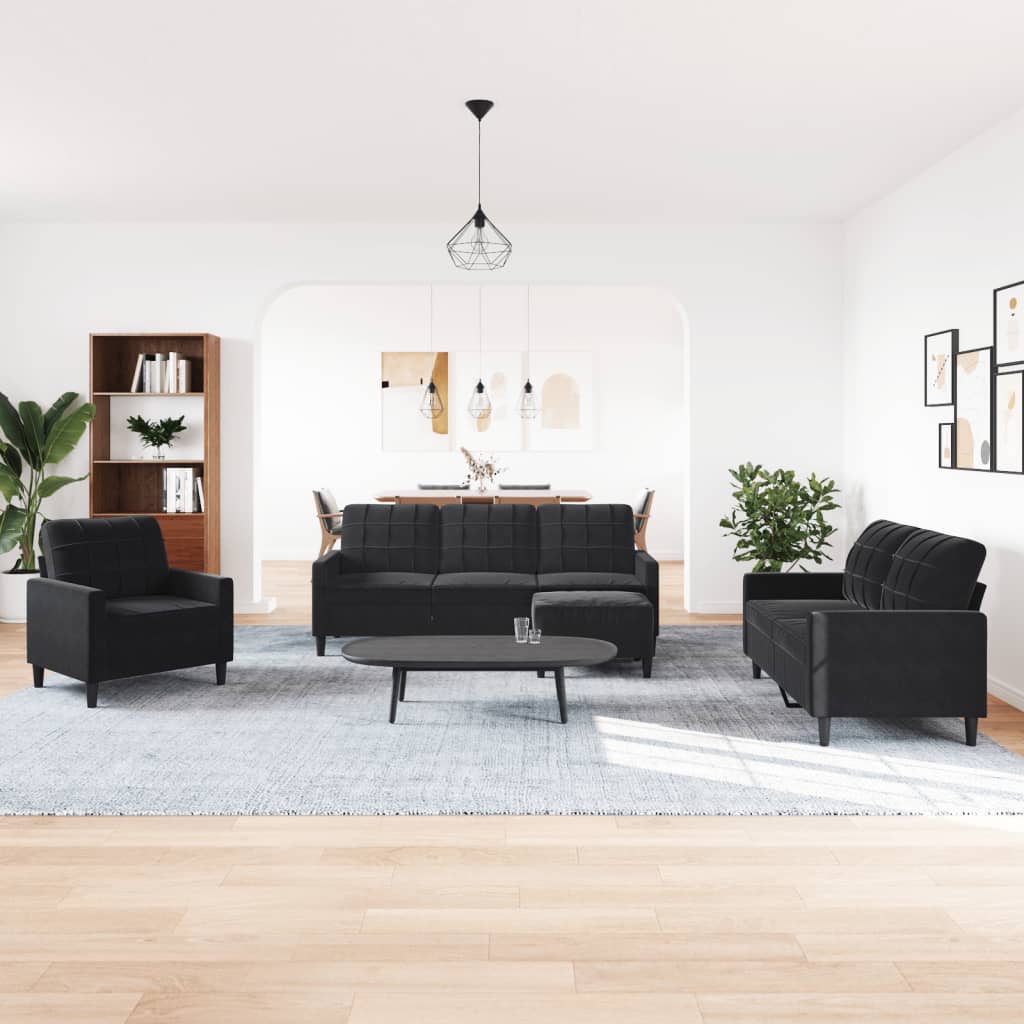 Set di Divani 4 pz con Cuscini Nero in Velluto