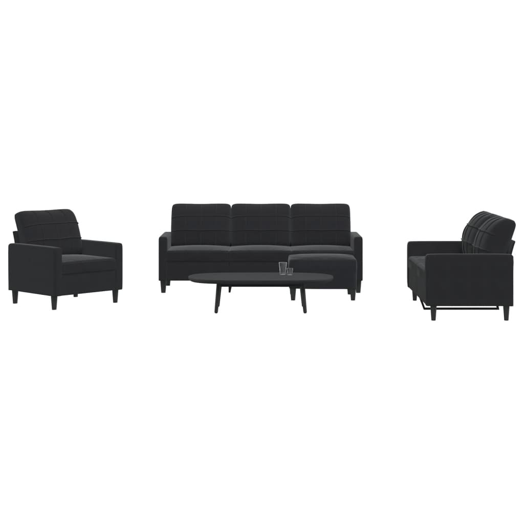 Set di Divani 4 pz con Cuscini Nero in Velluto