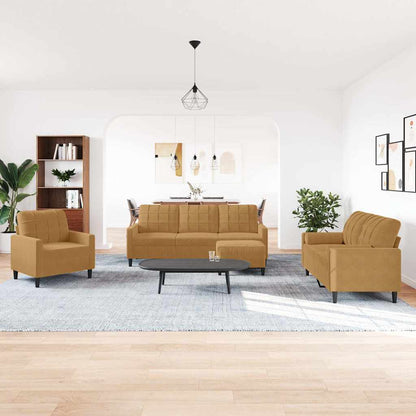 Set di Divani 4 pz con Cuscini Marrone in Velluto