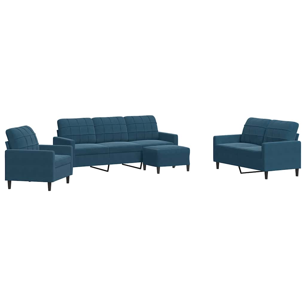 Set di Divani 4 pz con Cuscini Blu in Velluto