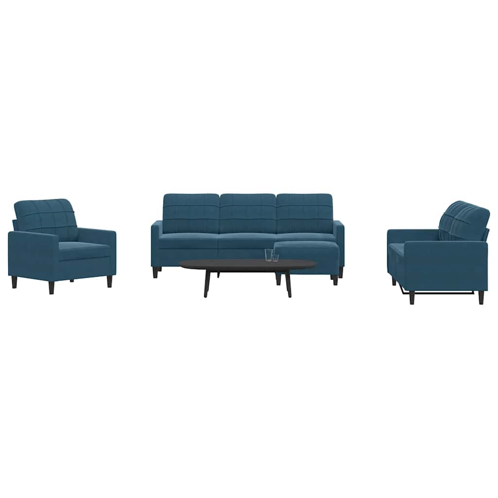Set di Divani 4 pz con Cuscini Blu in Velluto