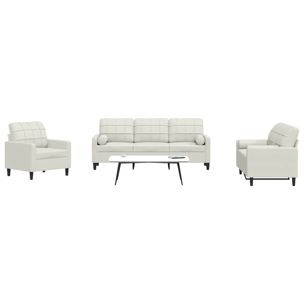 Set di Divani 3 pz con Cuscini e Rinforzi Crema in Velluto