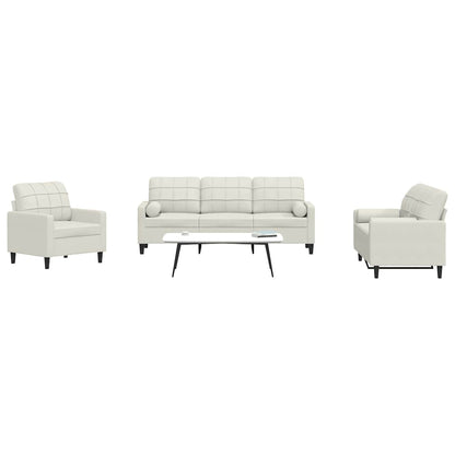 Set di Divani 3 pz con Cuscini e Rinforzi Crema in Velluto