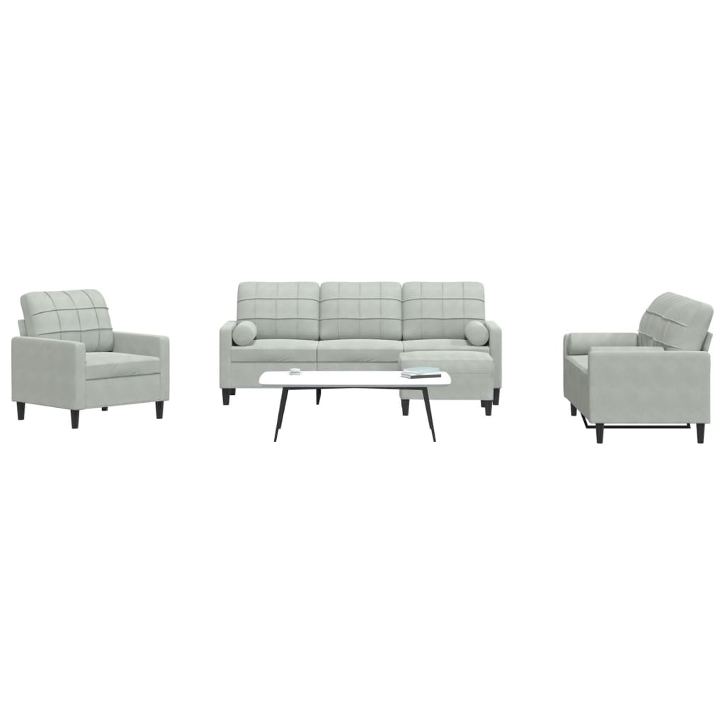Set di Divani 4 pz con Cuscini e Rinforzi Grigio Chiaro Velluto