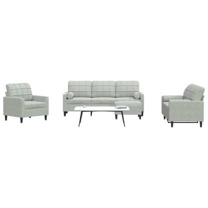 Set di Divani 4 pz con Cuscini e Rinforzi Grigio Chiaro Velluto
