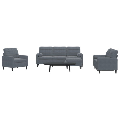 Set di Divani 4 pz con Cuscini e Rinforzi Grigio Scuro Velluto