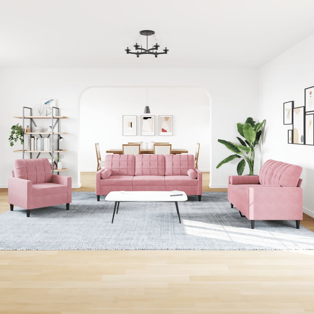 Set di Divani 4 pz con Cuscini e Rinforzi rosa in Velluto