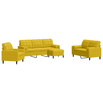 Set di Divani 4 pz con Cuscini e Rinforzi Giallo in Velluto