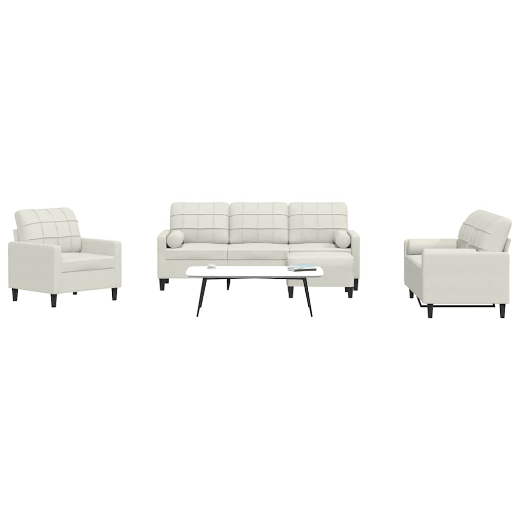 Set di Divani 4 pz con Cuscini e Rinforzi Crema in Velluto
