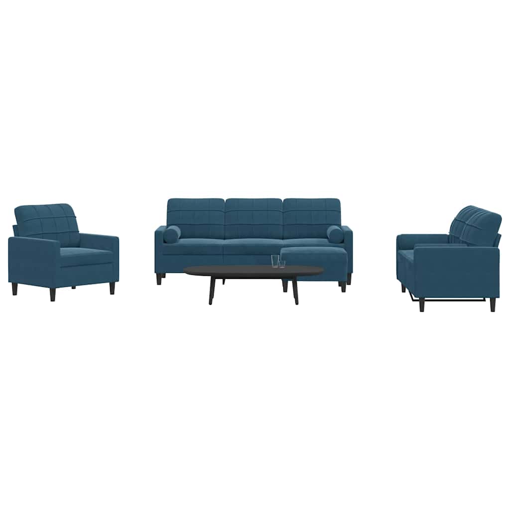 Set di Divani 4 pz con Cuscini e Rinforzi Blu in Velluto