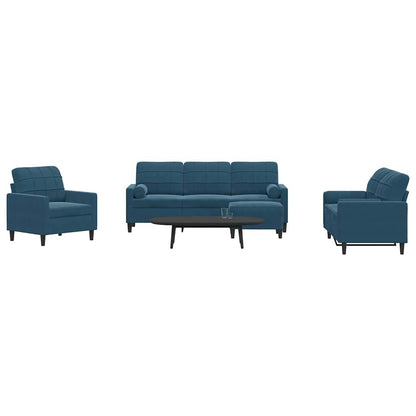 Set di Divani 4 pz con Cuscini e Rinforzi Blu in Velluto