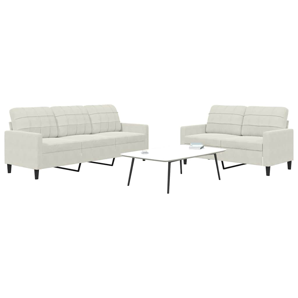 Set di Divani 2 pz con Cuscini Crema in Velluto