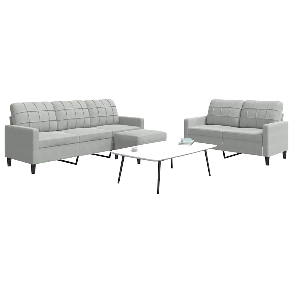 Set di Divani 3 pz con Cuscini Grigio Chiaro in Velluto