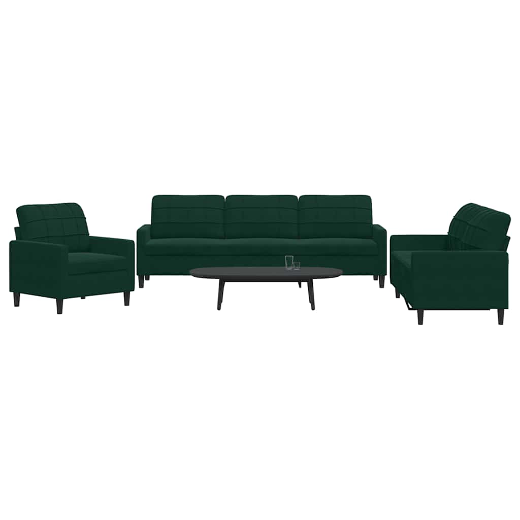 Set di Divani 3 pz con Cuscini Verde scuro in Velluto