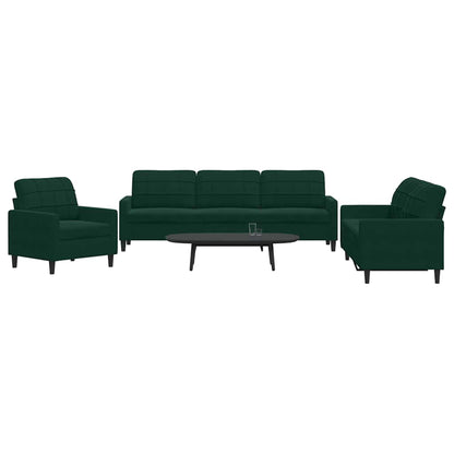 Set di Divani 3 pz con Cuscini Verde scuro in Velluto