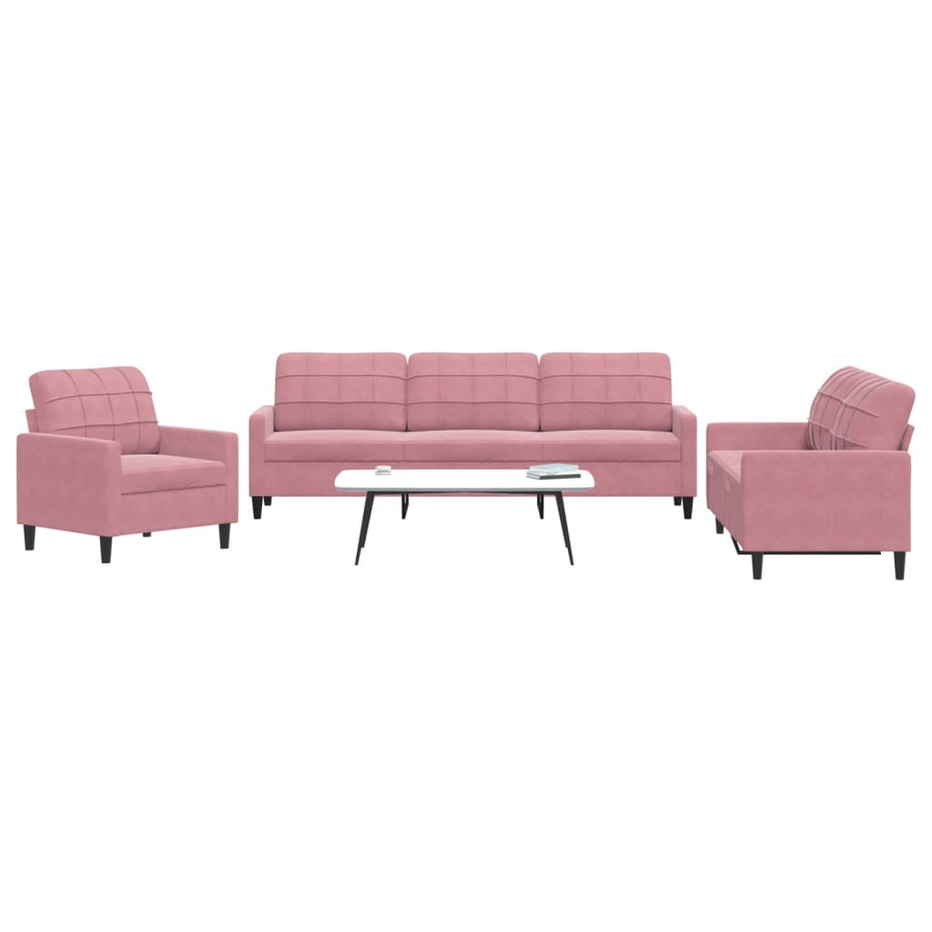 Set di Divani 3 pz con Cuscini rosa in Velluto