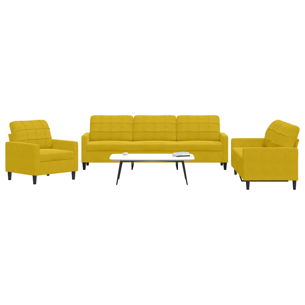 Set di Divani 3 pz con Cuscini giallo in Velluto