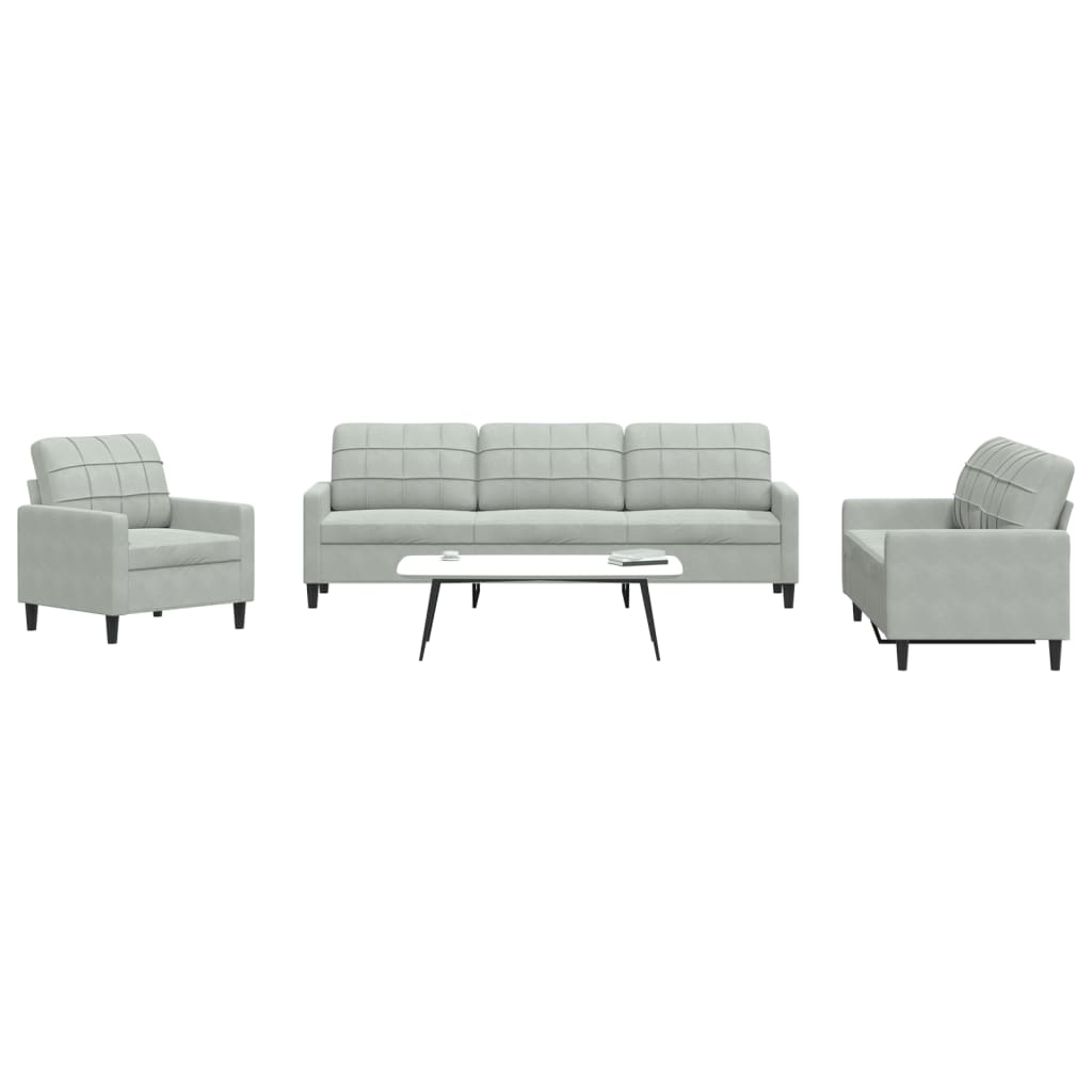 Set di Divani 4 pz con Cuscini Grigio Chiaro in Velluto