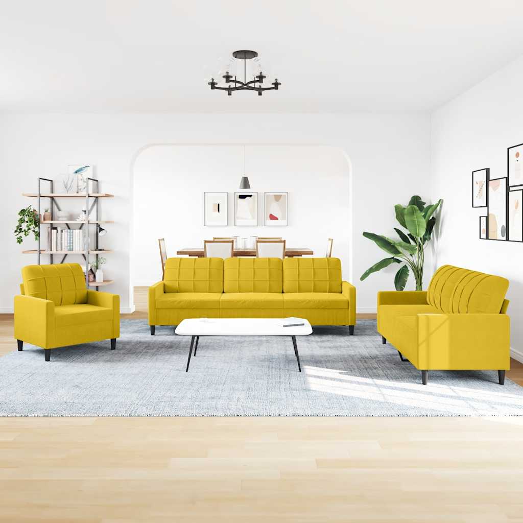 Set di Divani 4 pz con Cuscini giallo in Velluto