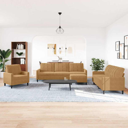 Set di Divani 4 pz con Cuscini Marrone in Velluto