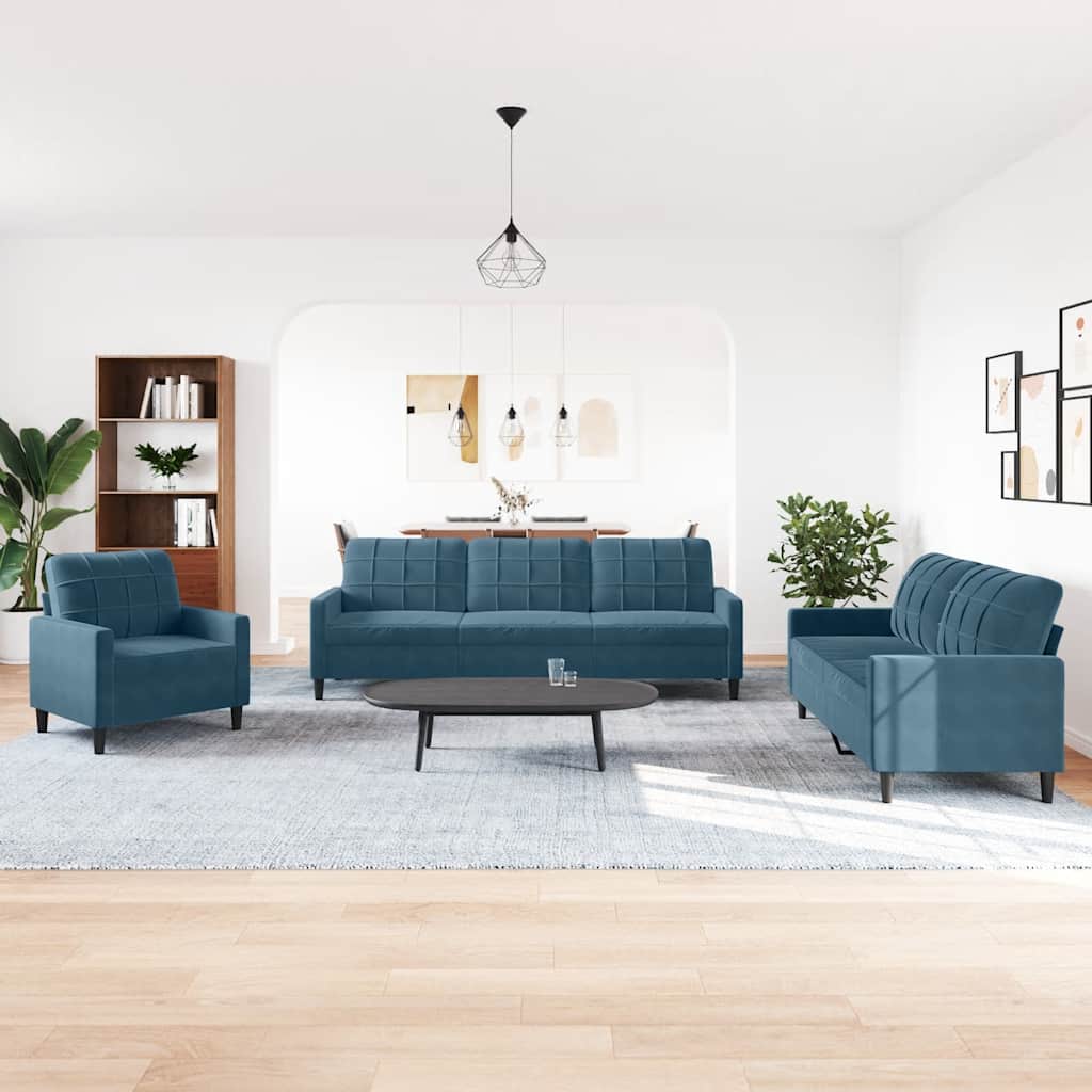 Set di Divani 4 pz con Cuscini Blu in Velluto
