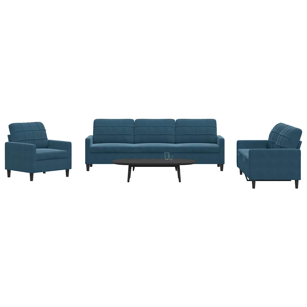 Set di Divani 4 pz con Cuscini Blu in Velluto