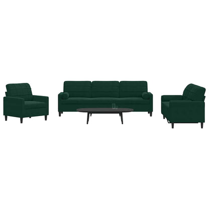 Set di Divani 3 pz con Cuscini e Rinforzi Verde scuro Velluto