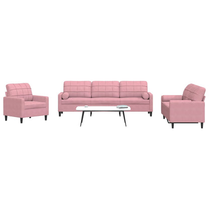 Set di Divani 3 pz con Cuscini e Rinforzi rosa in Velluto