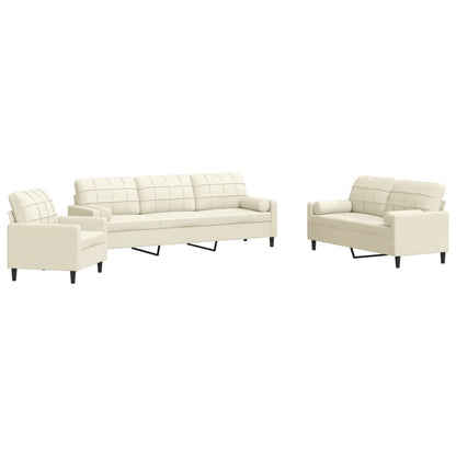 Set di Divani 3 pz con Cuscini e Rinforzi Crema in Velluto