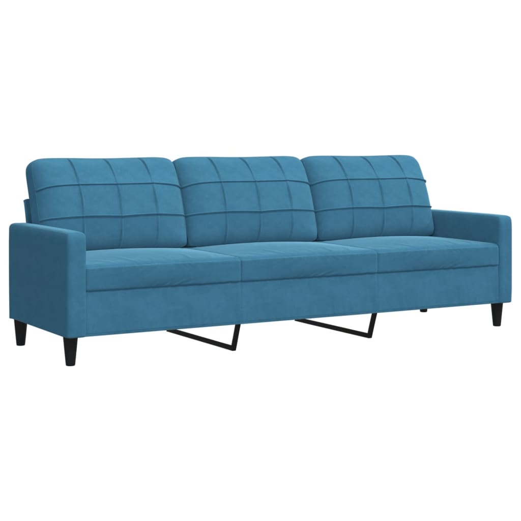 Set di Divani 3 pz con Cuscini e Rinforzi Blu in Velluto
