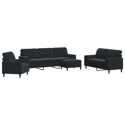 Set di Divani 4 pz con Cuscini e Rinforzi Nero in Velluto
