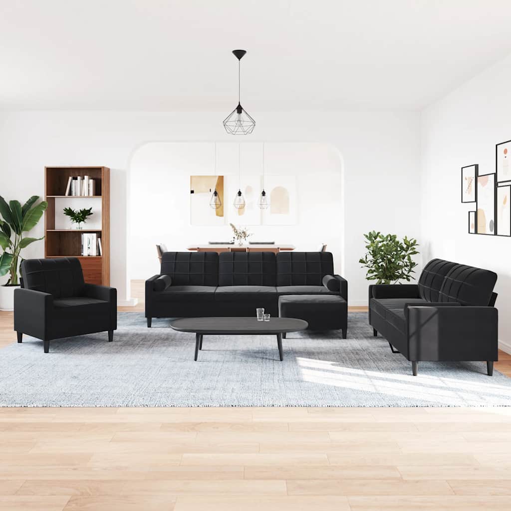 Set di Divani 4 pz con Cuscini e Rinforzi Nero in Velluto