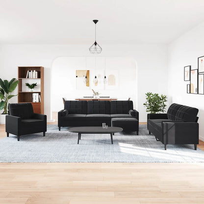 Set di Divani 4 pz con Cuscini e Rinforzi Nero in Velluto