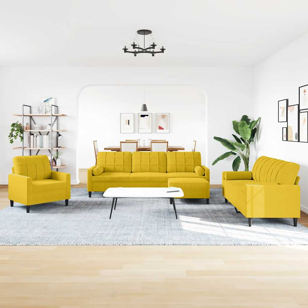 Set di Divani 4 pz con Cuscini e Rinforzi Giallo in Velluto