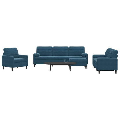 Set di Divani 4 pz con Cuscini e Rinforzi Blu in Velluto