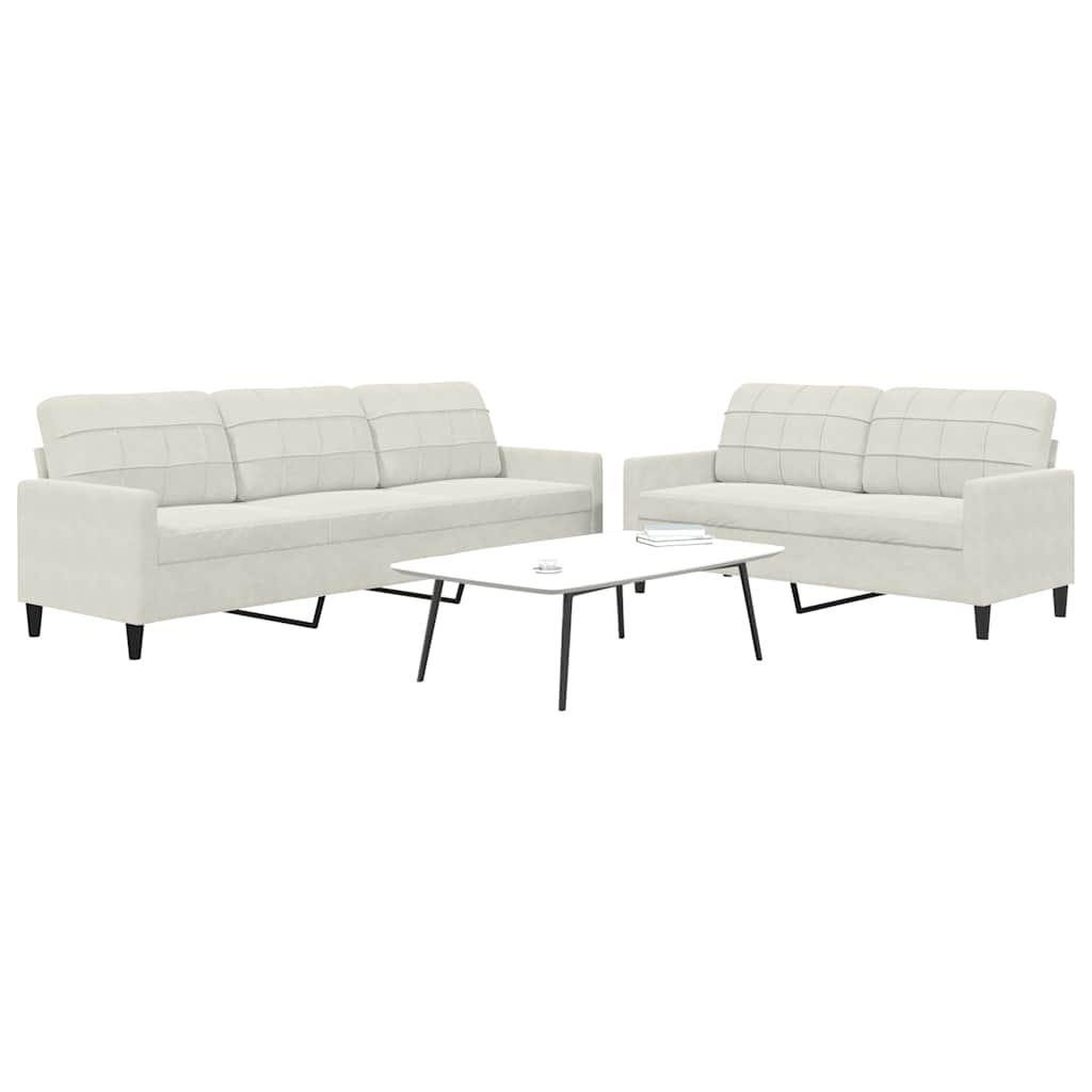 Set di Divani 2 pz con Cuscini Crema in Velluto