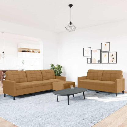 Set di Divani 3 pz con Cuscini Marrone in Velluto