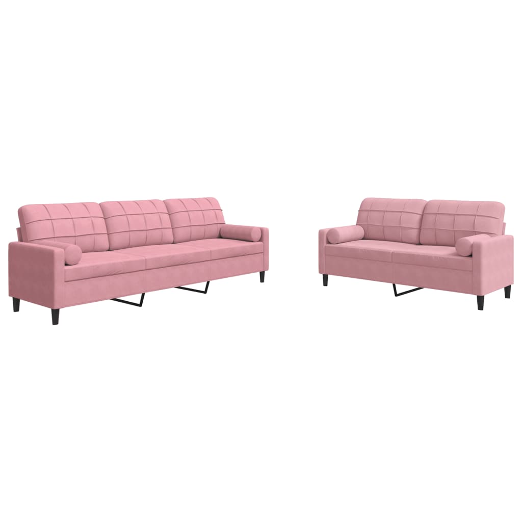 Set di Divani 2 pz con Cuscini e Rinforzi rosa in Velluto