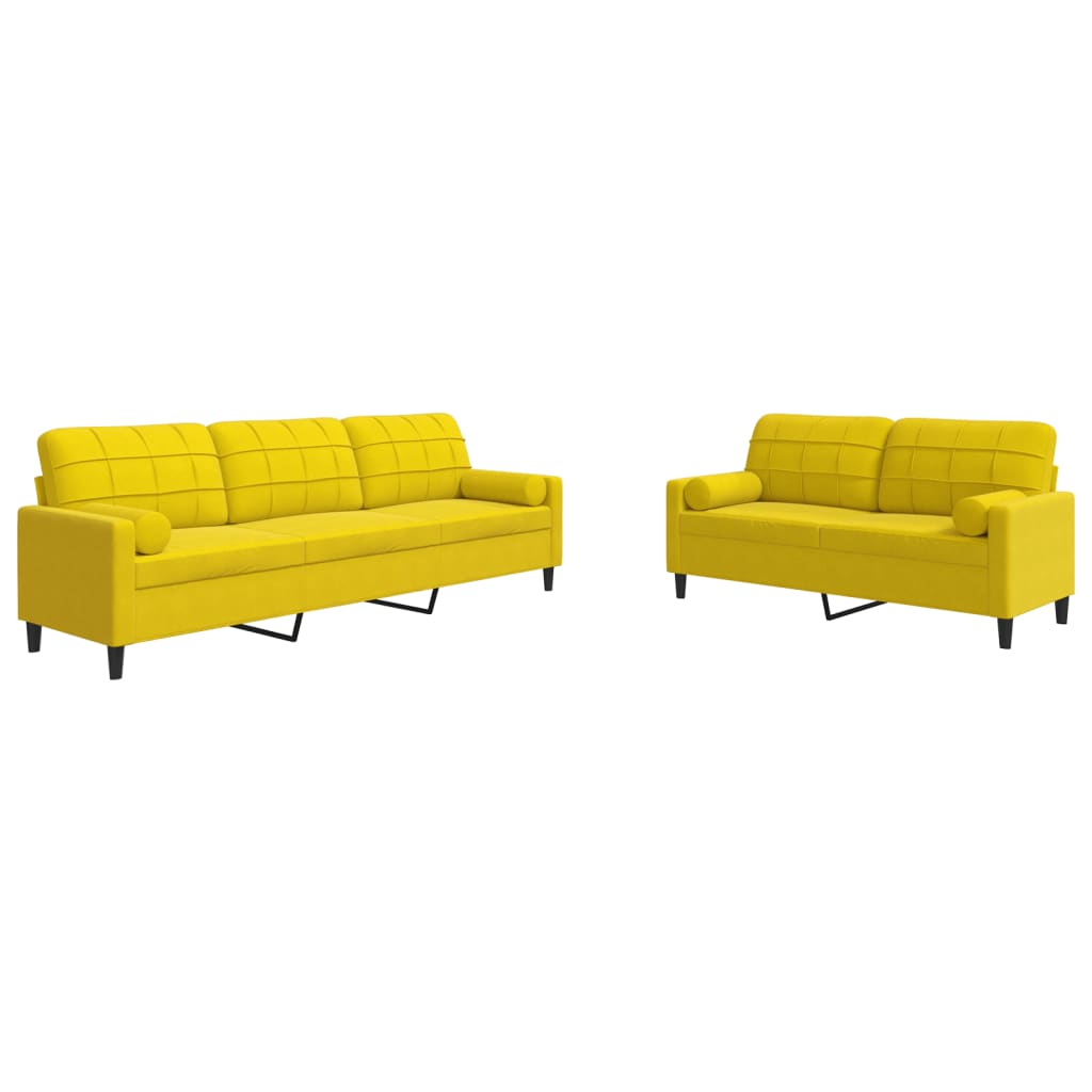 Set di Divani 2 pz con Cuscini e Rinforzi Giallo in Velluto