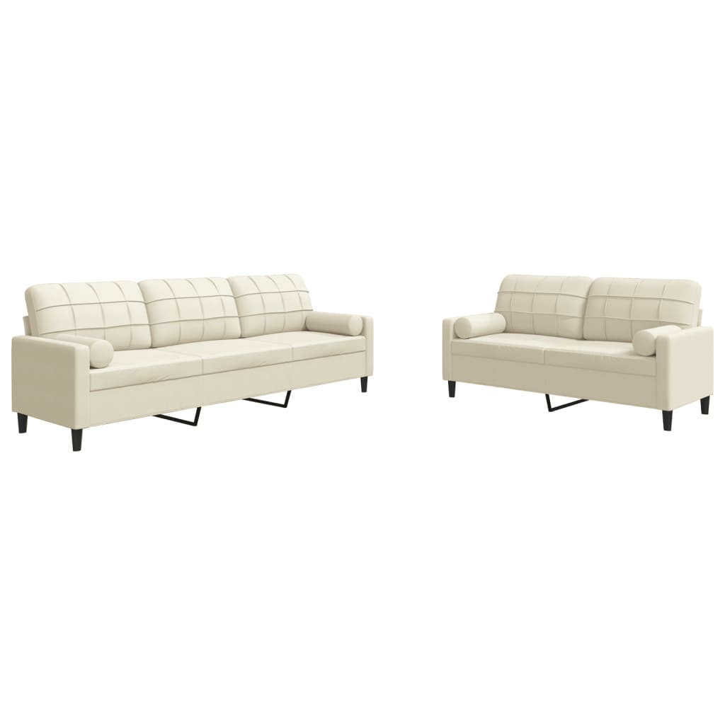 Set di Divani 2 pz con Cuscini e Rinforzi Crema in Velluto